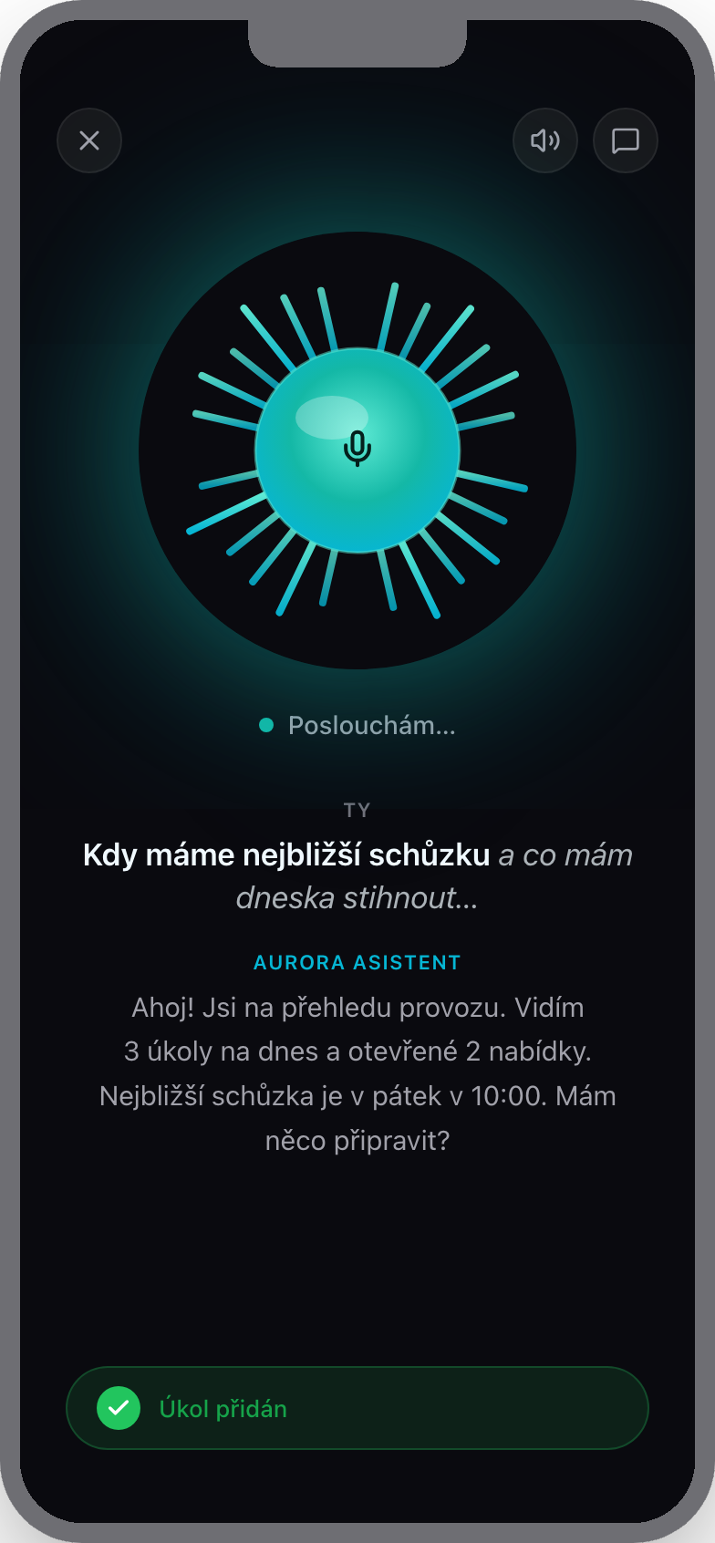 AIOS hlasové ovládání na mobilu